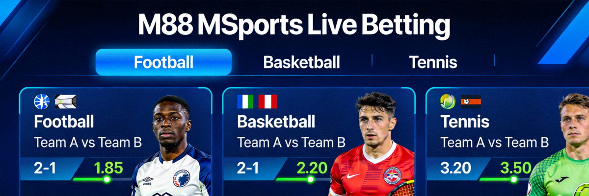 Tampilan taruhan langsung live betting di M88 MSports dengan odds terkini