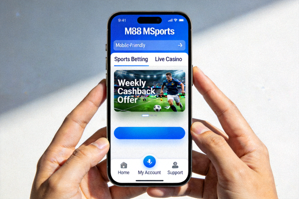 Tampilan mobile-friendly platform M88 MSports yang diakses melalui smartphone